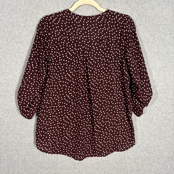 West‎ Kei Blouse Small Brown Cream Wrap Drape Hi Lo Flowy Loose Career Church - Picture 10 of 12